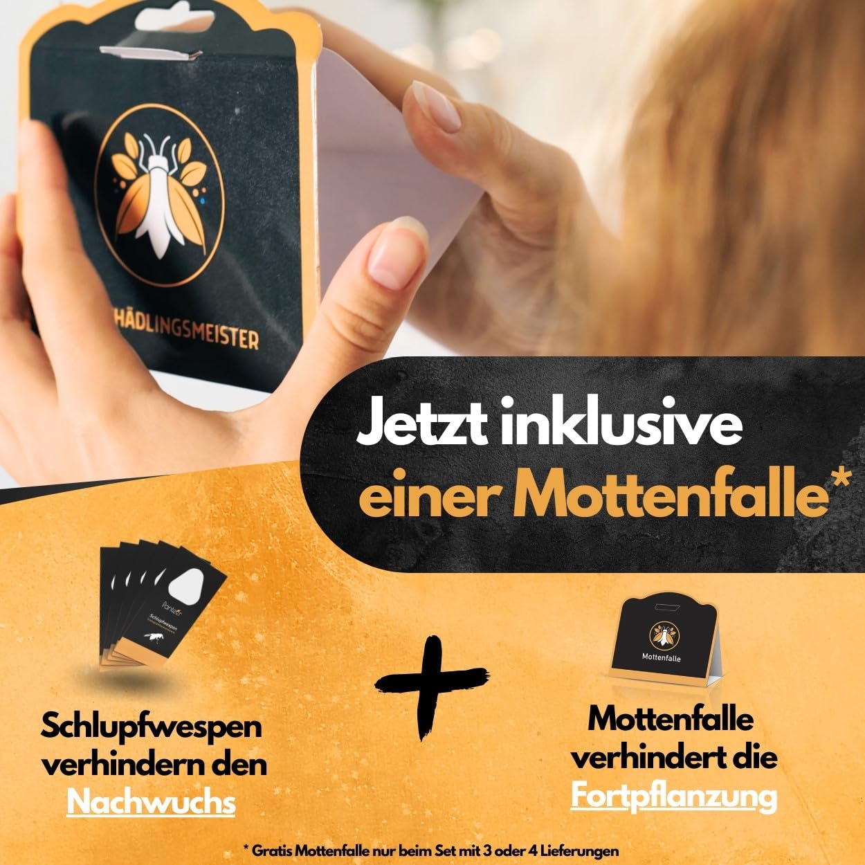 Panteer® Schlupfwespen gegen Lebensmittelmotten + GRATIS Mottenfalle - 9 Karten (3 Karten à 3 Lieferungen) - Schlupfwespen - Lebensmittelmotten Falle - Schlupfwespen gegen Motten - Made in Germany 4
