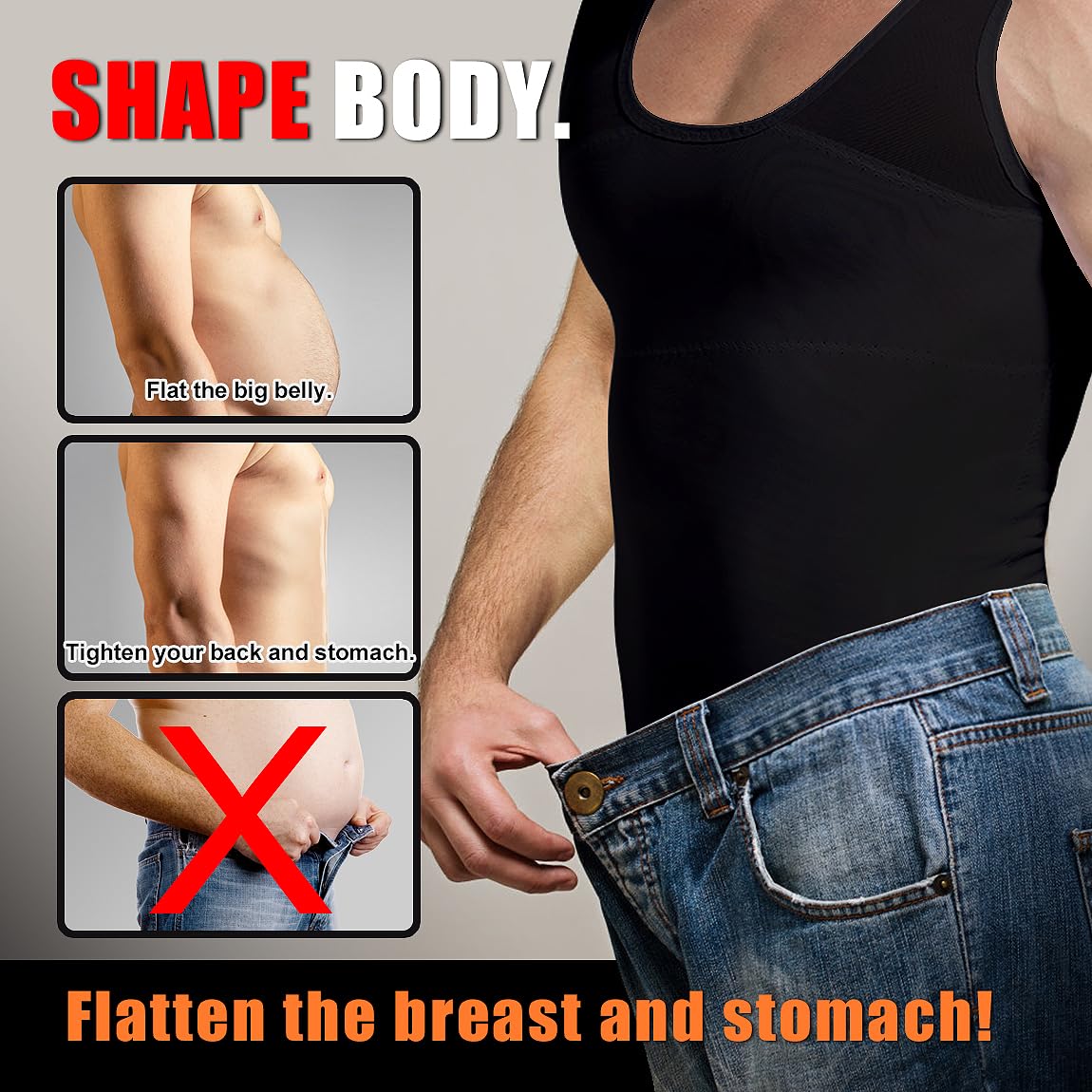 VENI MASEE Slim Men's Compression Shirt to Hide Gynecomastia Moobs Chest Slimming Body Shaper Undershirt, Black (Gynecomastia), L