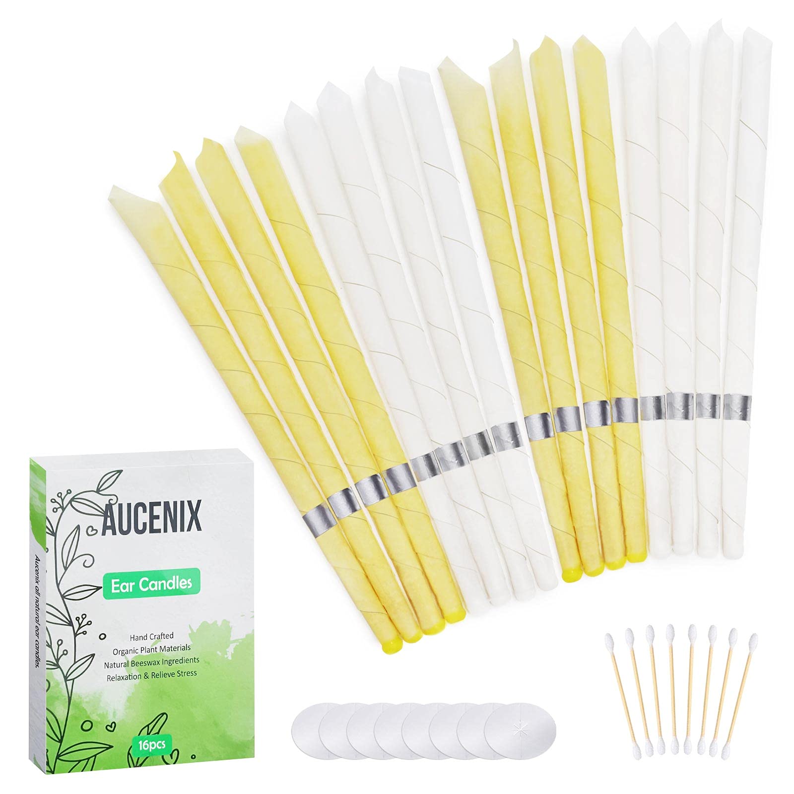 100% Natural Ear Candles Hopi, Ear Candles for Ear Blocked, Non-Toxic Cylinders Fragrance Hollow Cone Beeswax Candle Cones with 8 Protective Disks