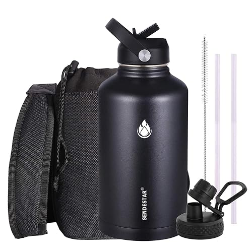 SENDESTAR 24oz Stainless Steel Water Bottle - Vacuum Insulated, Wide Mouth, With Flex Straw & Spout Lids - View #3