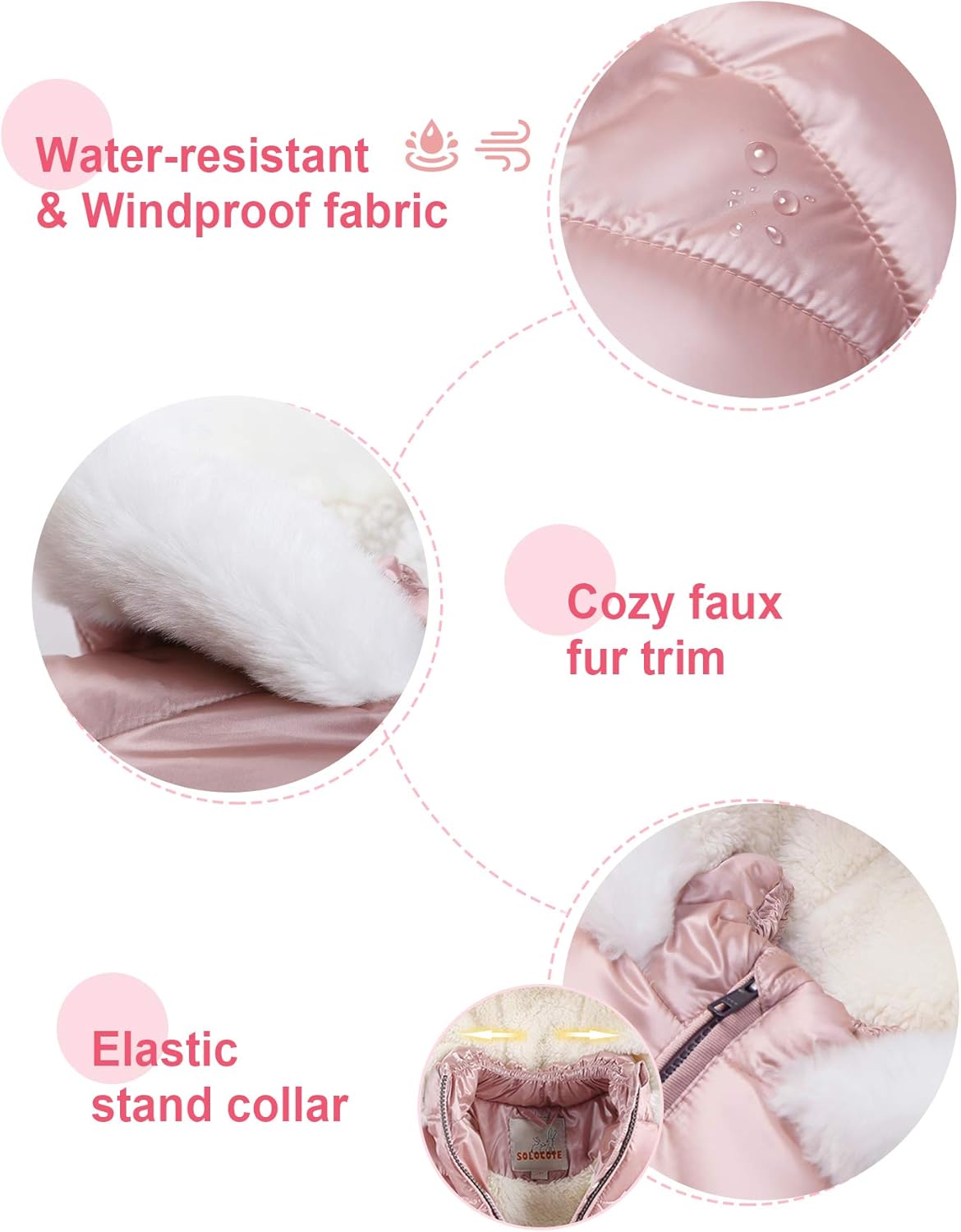 SOLOCOTE Girls Winter Coats Hooded Sherpa Lined Lightweight Jacket Thick Warm Puffy Waterproof Windproof Cotton Shiny Jackets: Clothing