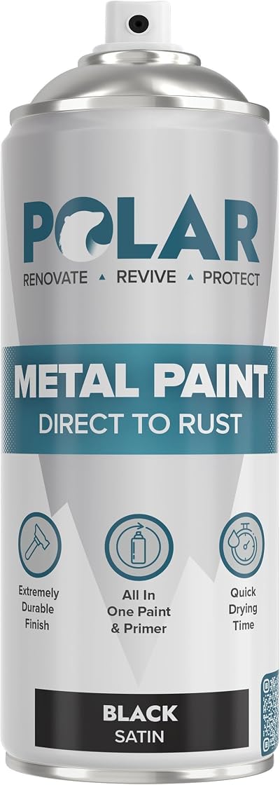 Polar Direct to Rust Spray Paint Satin Black 400ml Metal Primer