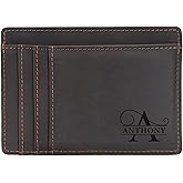 Personalized Leather Card Holder Wallet for Men – Custom Engraved Name or Initial – RFID Blocking Slim Front Pocket Wallet – Minimalist Leather Wallet –Customized Gift for Dad, Husband, Groomsmen