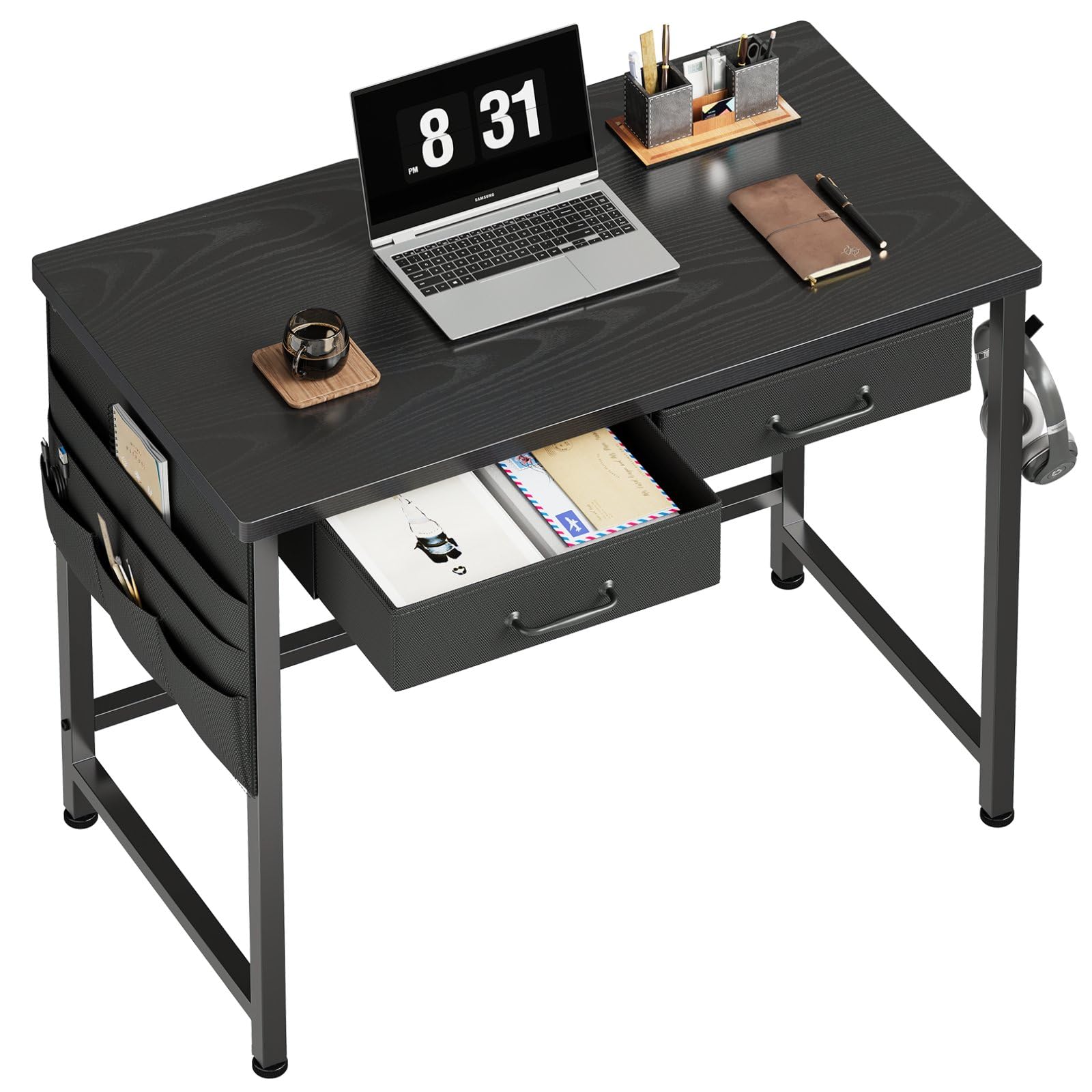 Photo 1 of ??????? Maihail Small Desk with Drawers, 31.5 inch Computer Desk with Drawers, Small Office Table with Metal Frame, Black