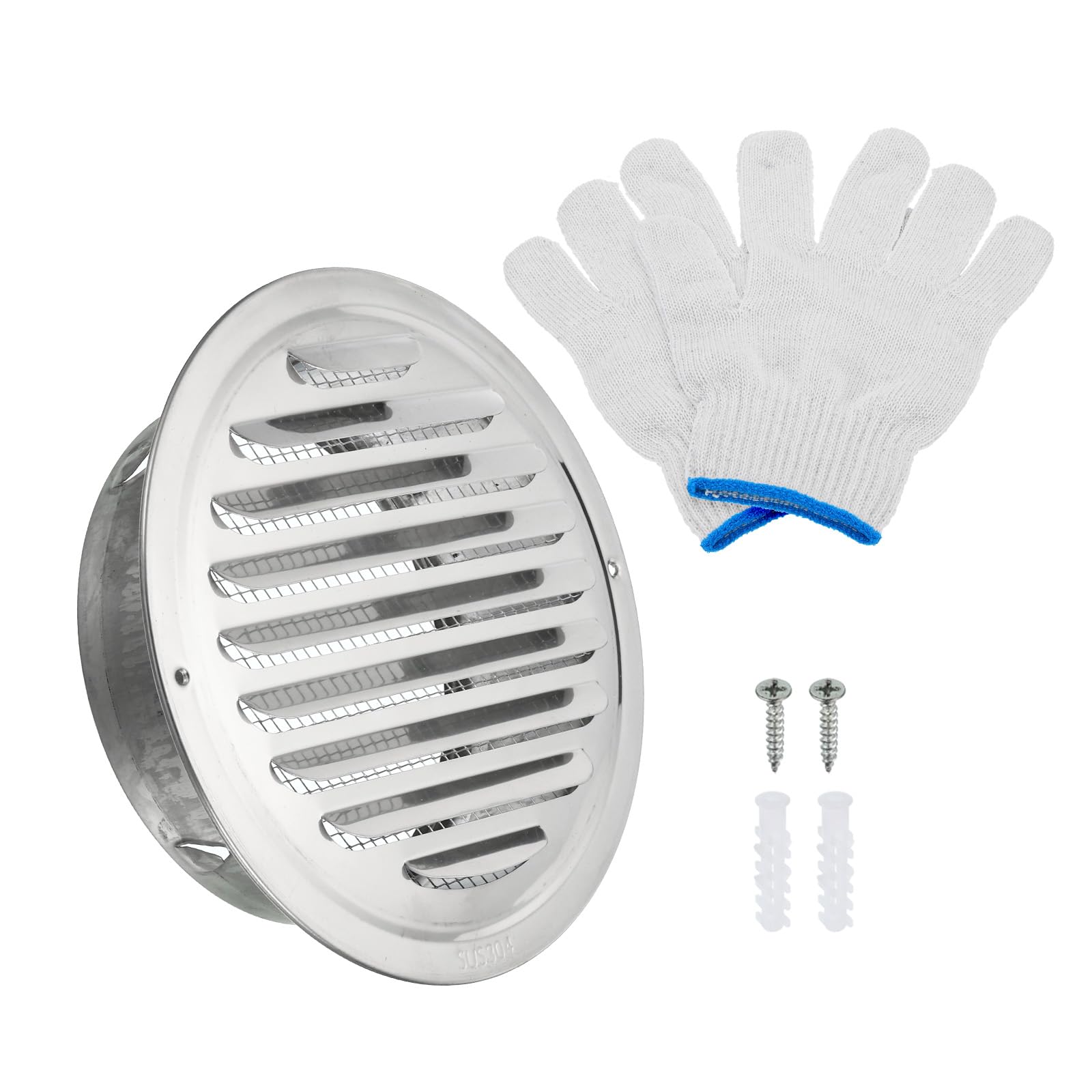 PATIKIL 6" Round Soffit Air Vents, 304 Stainless Steel Louver Grille Vent Cover Screen Mesh Air Outlet for Kitchen Bathroom Wall Ceiling Floor Ventilation