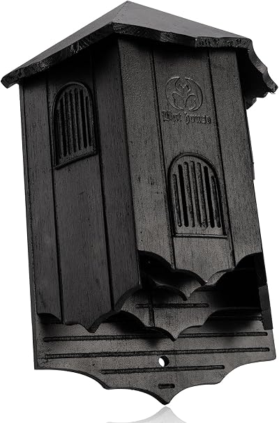VIREESR Wooden Castle Bat House Large Three Chamber Black Durable Easy Hang