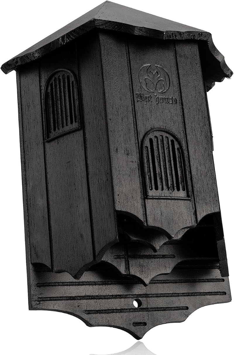 VIREESR Wooden Castle Bat House Large Three Chamber Black Durable Easy Hang