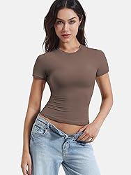 YEOREO Women Fitted Workout Tops Short Sleeve