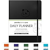 Panda Planner Pro A4 Daily Planner 2026, 6 Month, Large 8.5x11, Black | 6-month planner, weekly &amp; monthly layouts, habit tracker, gratitude, 100 GSM paper, vegan leather