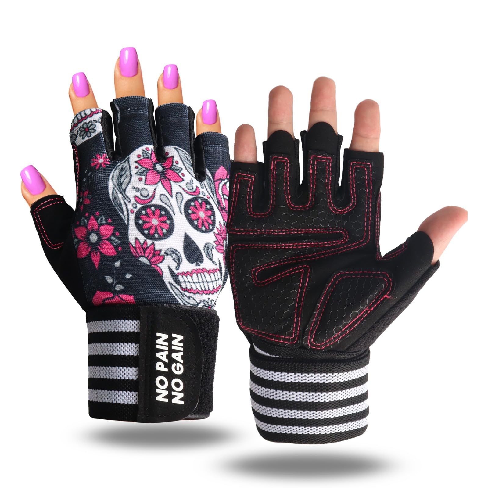 FINGER TEN Half-Finger Weight Lifting Gloves Gym with Wrist Support for Women Full Palm Protection Grip, Work Out Gloves fit Pull Ups Sport Training Fitness (Red, S)