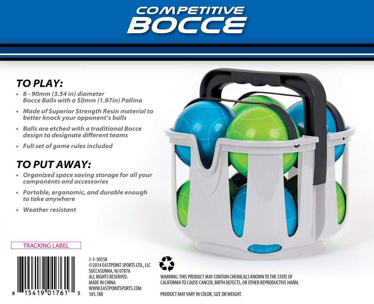 EastPoint Sports 90mm Resin Bocce Set with Molded Case Blue/Green