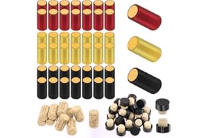 Swpeet 100Pcs 3 Colors Gold Black Red PVC Heat Shrink Capsules and Wine Bottle Cork Stopper with Black Plastic Top Assortment