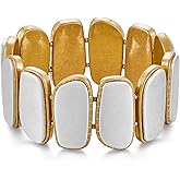HUAYUNFANG Two Tone Chunky Stretch Bangle Bracelet for Women Gold Silver Stretch Elastic Adjustable Chain Bracelet Bold Statement Bracelets