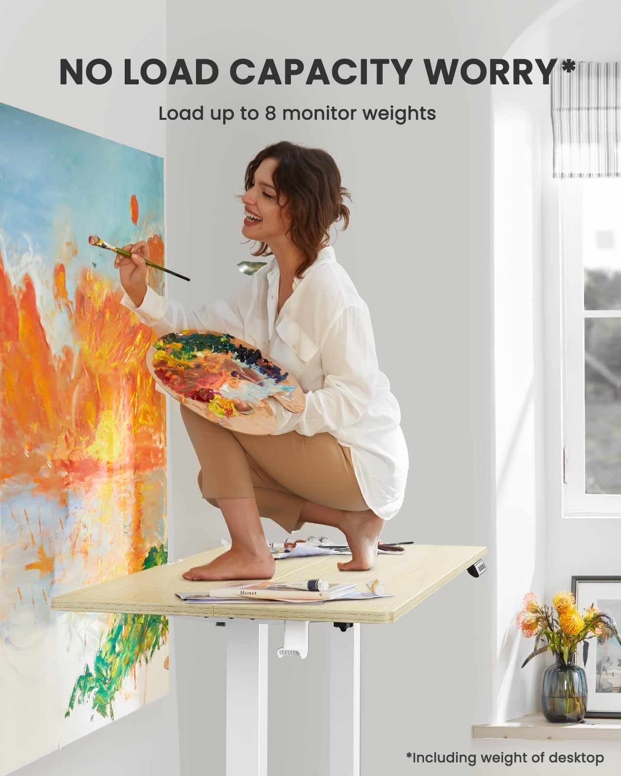 ErGear Height Adjustable Electric Standing Desk, 48 x 24 Inches Sit Stand up Desk, Memory Computer Home Office Desk with Two-Piece Desktop (Natural)