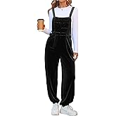 Simplee Womens Velvet Overalls Dressy Casual Loose Fit Sleeveless Adjustable Straps Bib Overall Jumpsuit Fall Outfits