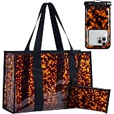 SilTriangle 3 Pcs Retro Tortoise PVC Tote Bag with Detachable Zippered Pouch Tortoiseshell Waterproof Phone Case Women's Large Tortoise Print Waterproof Handbag