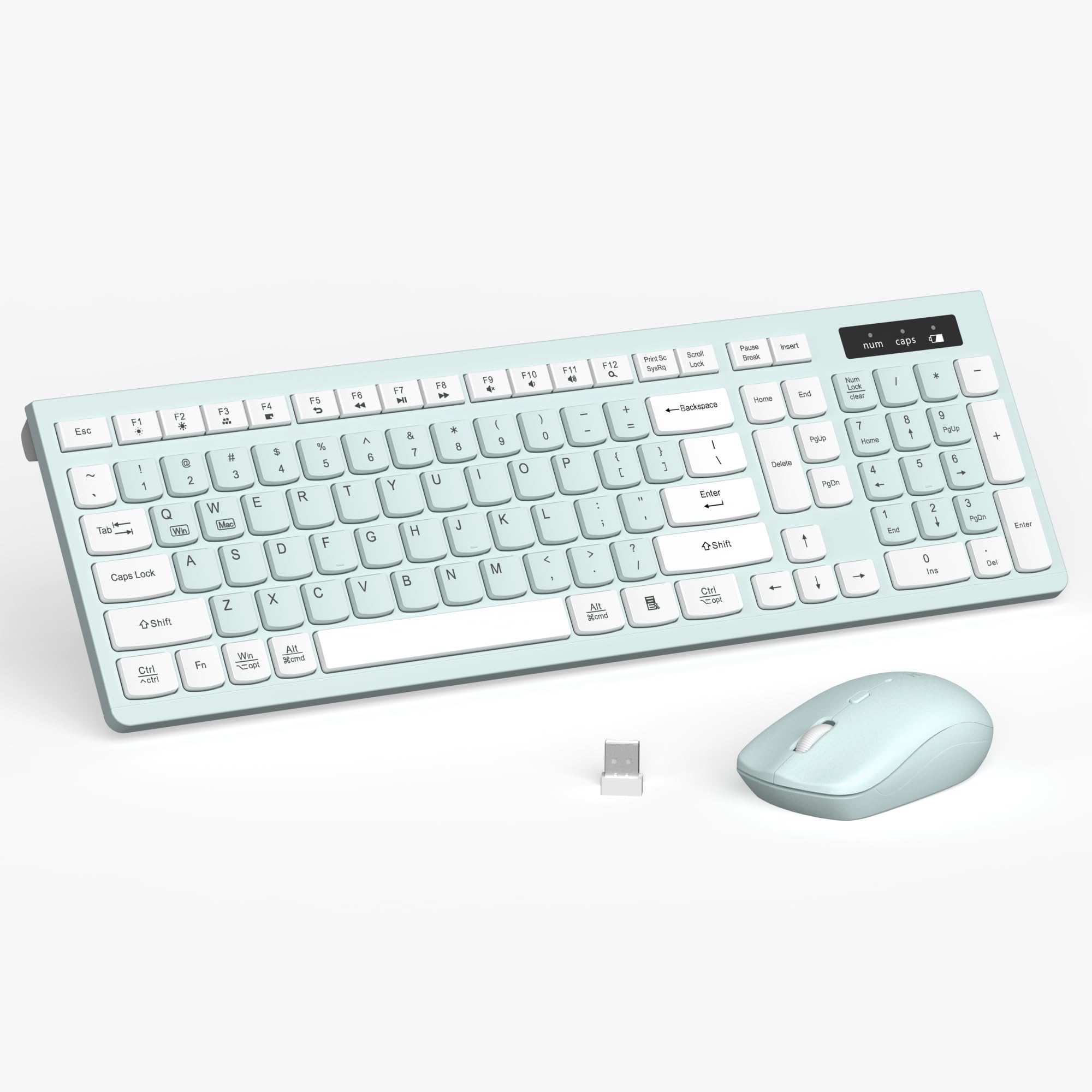 Photo 1 of Wireless Keyboard and Mouse Combo, Full-Sized Wireless Keyboard and Adjustable DPI Mouse, 2.4GHz USB Receiver, Keyboard and Mouse for PC, Windows, Desktop, Laptop (Mint Green and White)