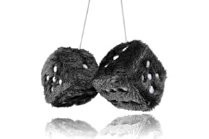 SENKIILA Pair 3” Black with White Dots Mirror Fuzzy Plush Dice, Black and White Soft Plush Car Decorative Hanging Ornament.