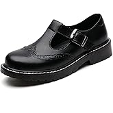 XMM Mary Jane Shoes Women Oxford Shoes Leather Round Toe Flats Non-Slip Ankle Buckle Strap Comfort Casual Dressy Cosplay Party School Work Shoes