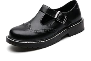 XMM Mary Jane Shoes Women Oxford Shoes Leather Round Toe Flats Non-Slip Ankle Buckle Strap Comfort Casual Dressy Cosplay Party School Work Shoes