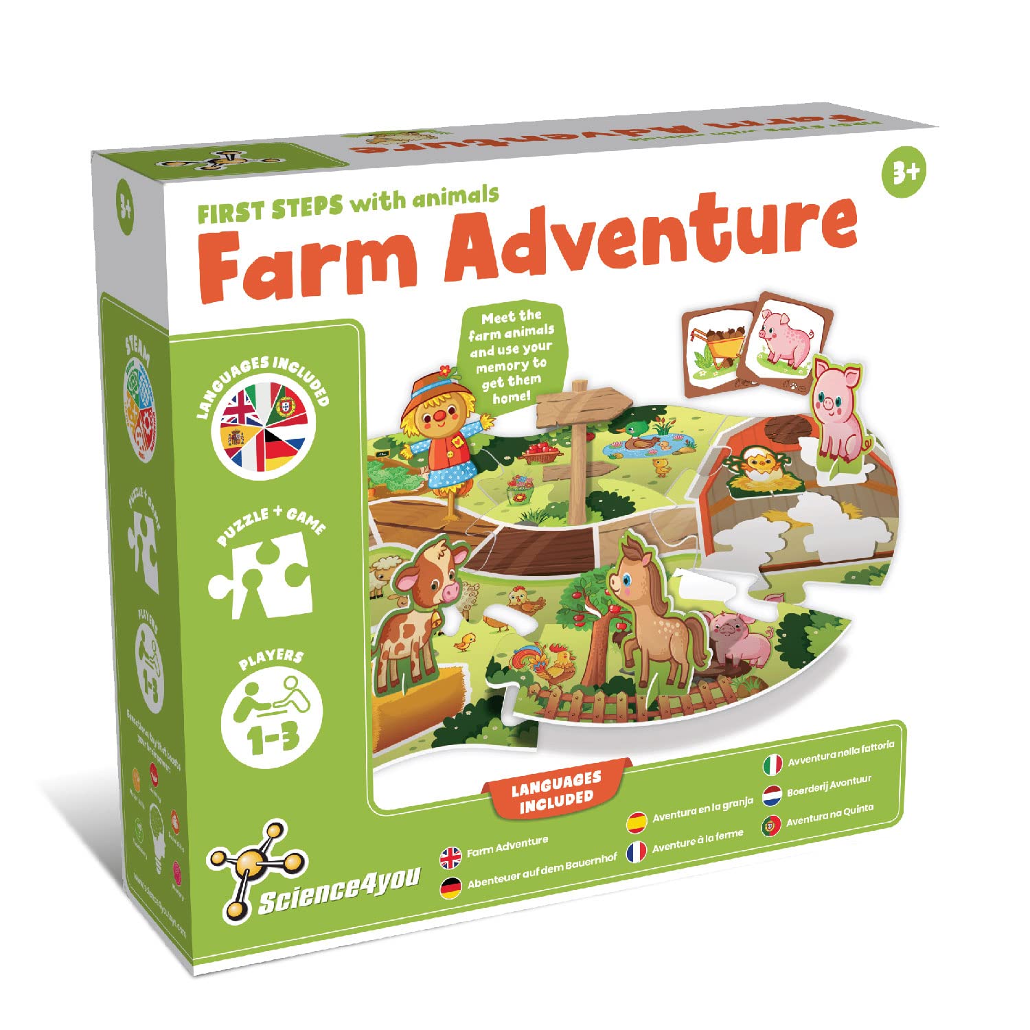 Science4you First Steps Farm Adventure - Puzzle for 3+ Year Olds with Farm Animals, Montessori Puzzle and Memory Game for Kids age 3 4 5, Educational Toys and Puzzles, Gifts for Toddlers 3+ Years Old — image 1