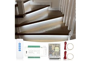 SRORA LED Stair Lighting Complete Set, 16 Steps Indoor LED Stair Light Sensor Set, LED Intelligent Stair Light Motion Sensor Set, 16PS Light Bar with Connecting Cable, 9 Lighting Modes Adjustable.