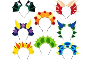 Flying Childhood 8Pcs Dinosaur Headbands Party Hats for Girls Boys Birthday Decorations Supplies Favors Felt Dragon Headpiece as Kids Toddlers Photo Booth