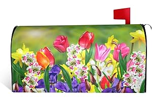 Chayber Mailbox Covers Magnetic Spring Summer Flowers Mailbox Cover Magnetic Daffodils and Tulips Garden Yard Green Decor for Outdoor Standard Size 21x18 in