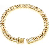 Tallew Dog Chain Cuban Dog Collar Pet Chain Necklace, 8 Inch, Gold | Iced Rhinestone Jewelry for Puppy Frenchie Yorkie Small Dog Cat, French Bulldog Bling Kitten Necklace, Secure Metal Clasp