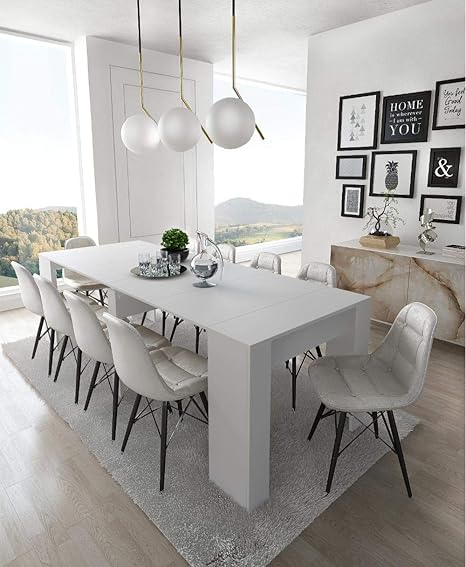 Home Innovation Tavolo Consolle Per Sala Da Pranzo E Soggiorno Rettangolare Allungabile Fino A 237 Cm Colore Bianco Lucido Fino A 10 Persone