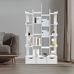 LOHISHILO 5 Tier Bookshelf Tall Bookcase Storage