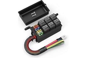 DaierTek 12V Relay Box 6 Way12 AWG Pre-Wired Waterproof Relay Box 6 Slot ATC/ATO Fuse Relay Block Universal Relay Panel for Automotive Car Marine Boat