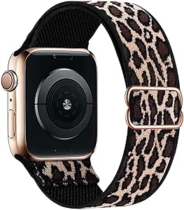 OHCBOOGIE Stretchy Solo Loop Strap Compatible with Apple Watch Bands 38mm 40mm 42mm 44mm ,Adjustable Stretch Braided Sport Elastics Weave Nylon Women Men Wristband Compatible with iWatch Series 6/5/4/3/2/1 SE,Cheetah&Leopard,38/40mm