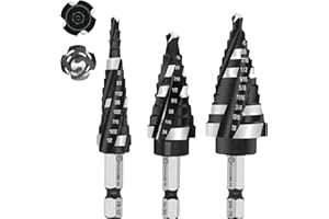 GMTOOLS M35 Four Spiral Flute Cobalt Step Drill Bit Set 1/8"-7/8", Industrial Grade Wear-Resistant TiAlN Coated 1/4" Hex Shank Step Bit for Metal, Stainless Steel, Aluminum, Wood, Plastic (3pcs)