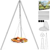 Joyfair Campfire Camping Tripod Grill Grate(17&rdquo; Dia.), Stainless Steel | Heavy Duty Openfire Tripod with Over Firepit Rack Camp Cooking Equipment, Adjustable Height Stand for Outdoor BBQ Grilling