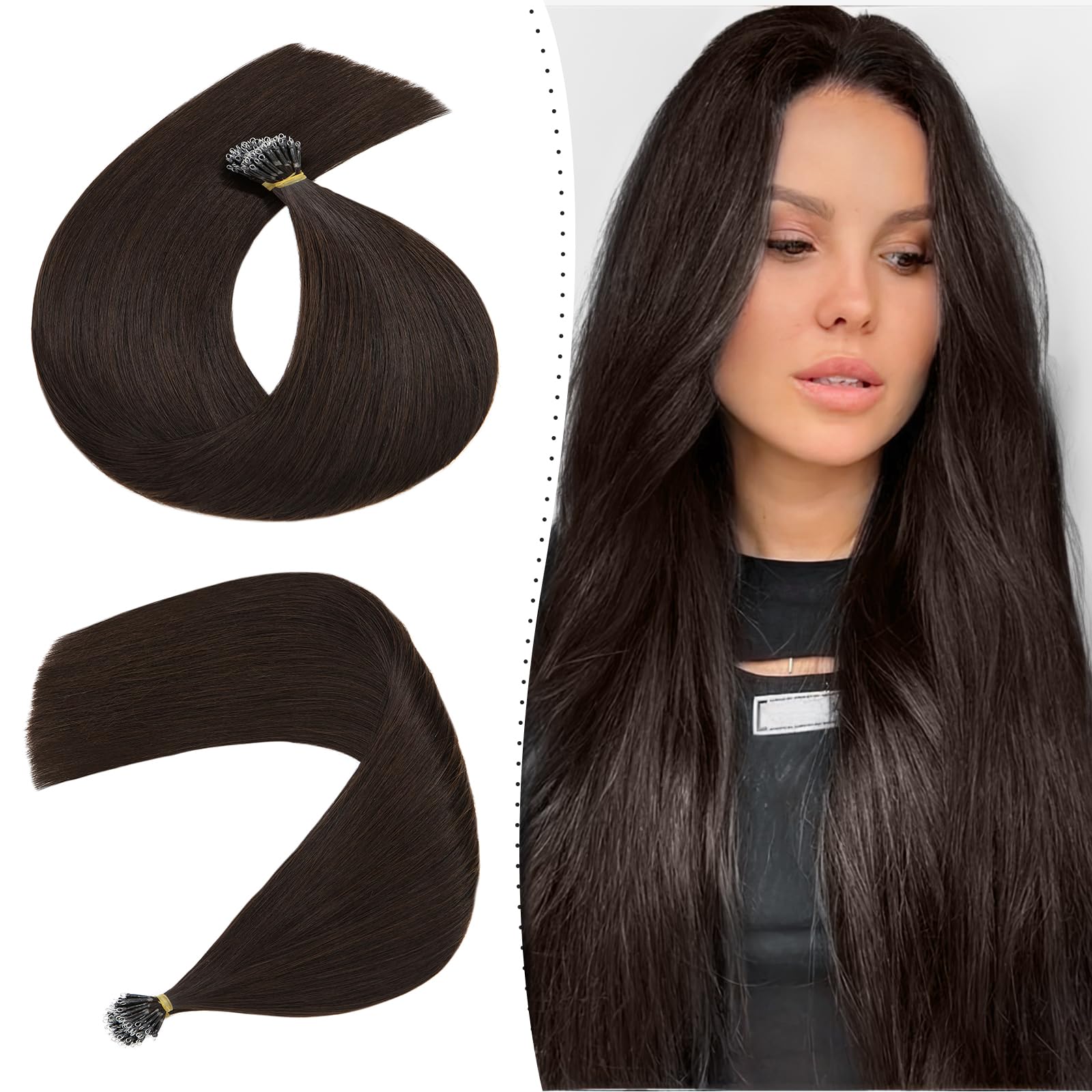 Silk-co 18 inch #02 Dark Brown Nano Breads Hair Extensions Pre Bonded Hair Extension Real Remy Human Hair Micro Nano Ring Hair Extenisons 50 Strands With Nano Beads Cold Fusion 50 Strands