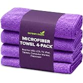 Screen Cleaner 4-Pack Microfiber Cloths for TV, Car, Laptop &amp; Computer | Streak-Free Shine, 15.75"x15.75" in Size, Reusable Washable Towels, Purple, Cleaning Cloth for Electronics &amp; Gadgets