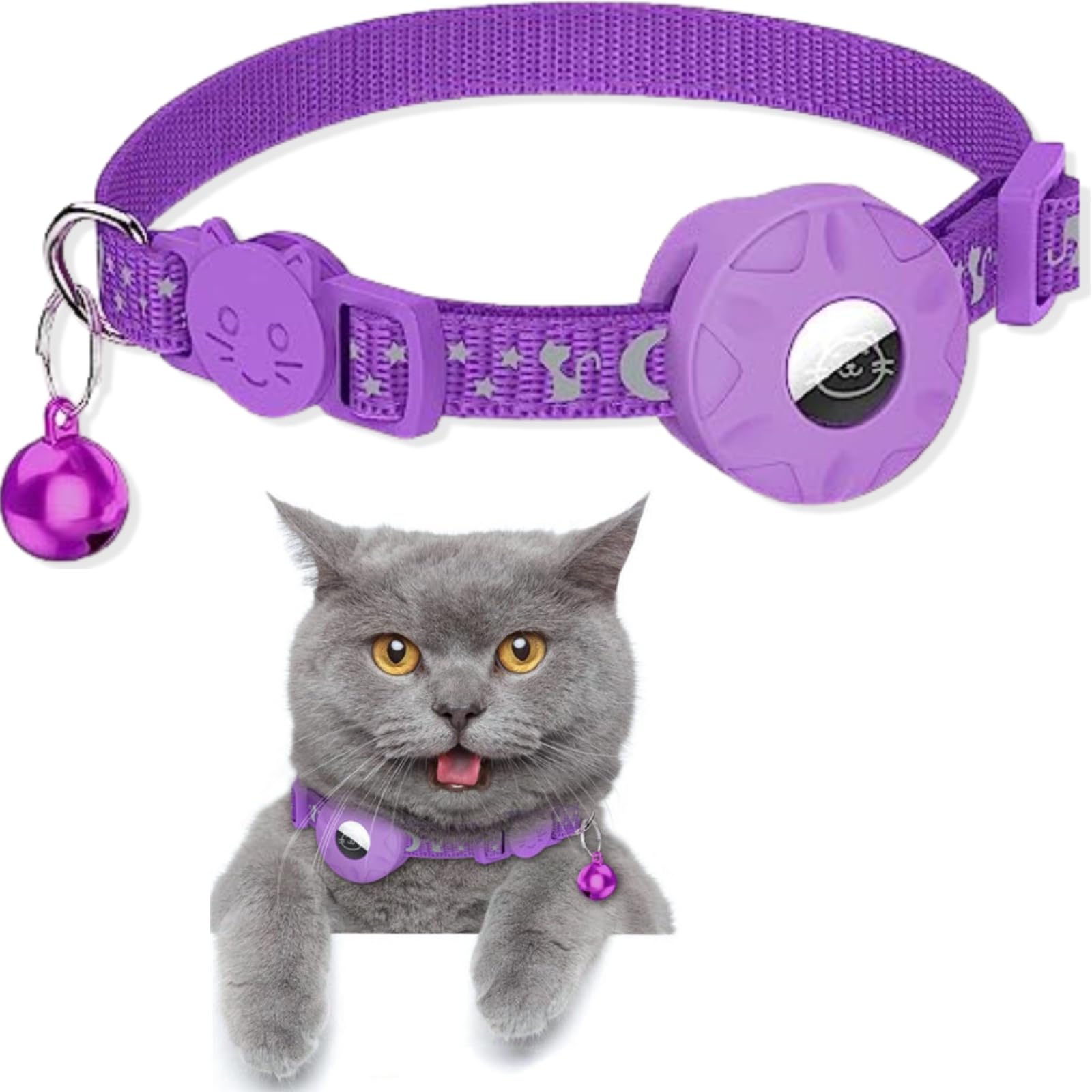 Airtag Cat Collar, Reflective Air tag Cat Collar with Airtag Holder and Bell, Lightweight Cat Tracker Collar, Cat AirTag Collar with Breakaway Safety Buckle for Cat Dog Kitten Puppy (Purple) — image 1