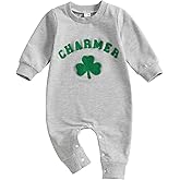 Karuedoo Newborn Baby Boy Girl St Patricks Day Outfit Charmer Clover Embroidery Long Sleeve Romper Jumpsuit Irish Outfit