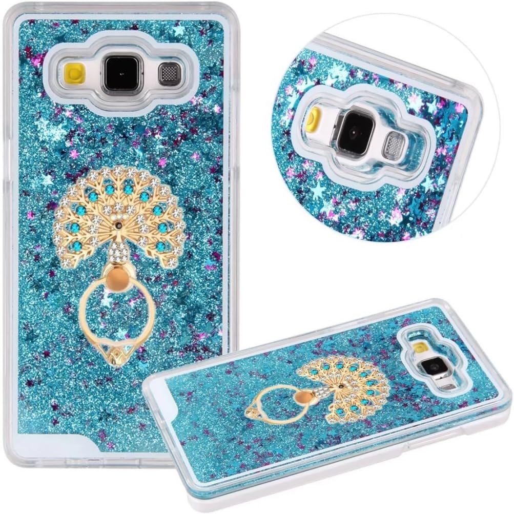 Galaxy J1 Ace Case, Liqucase Finger Buckle Series Glitter Bling Hearts Flowing Liquid Glitter Sparkly Clear Hard Plastic Case for Samsung Galaxy J1 Ace (Peacock Opens/Blue)