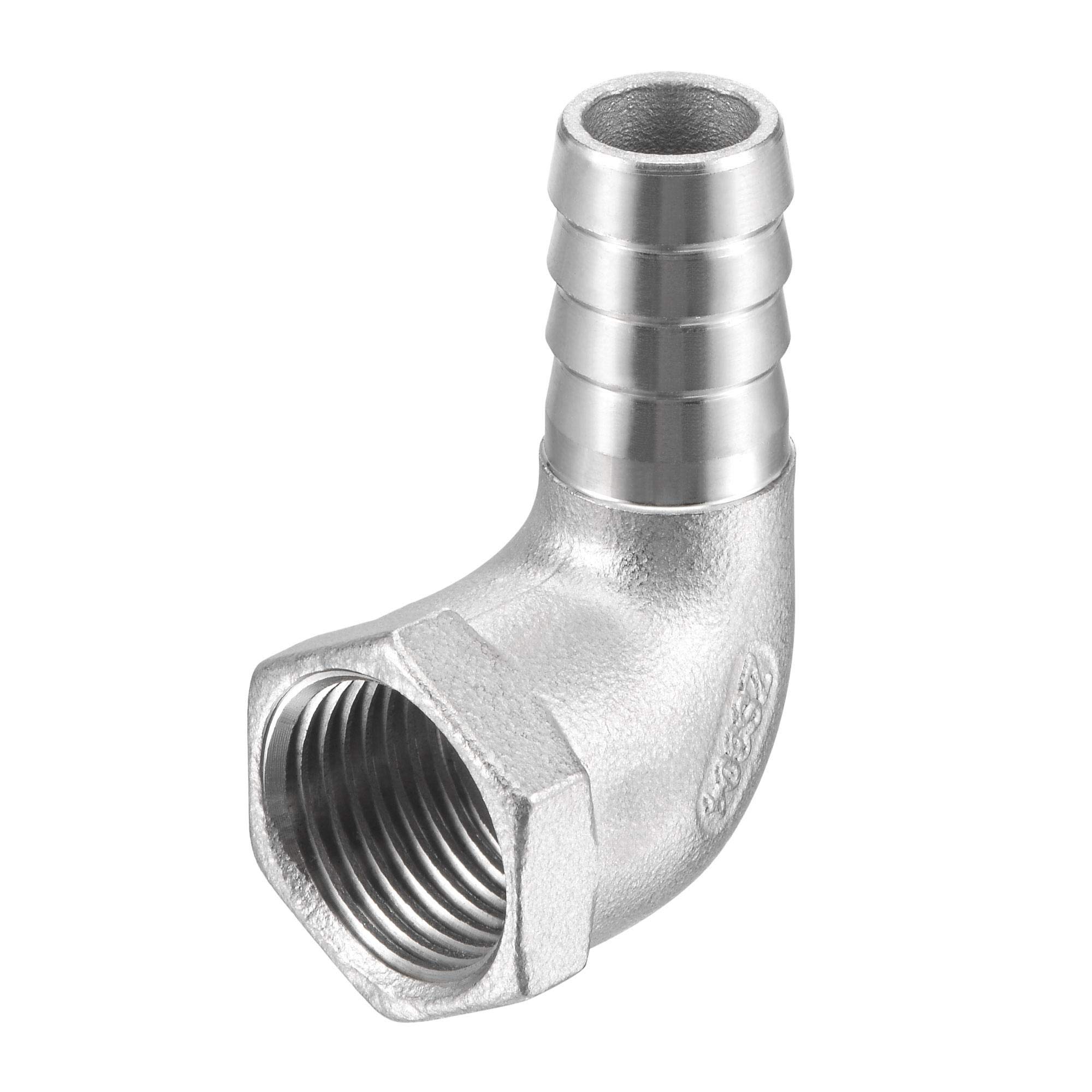 sourcing map 304 Stainless Steel Hose Barb Fitting Elbow, 15mm Barbed x 1/2" NPT Female Pipe Connector Adapter for Water Fuel Air