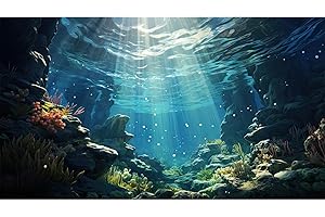 Riivvdise Underwater Aquarium Background Corals and Tropical Fish Terrarium Backdrop Rock Aquatic Plants Sunlight Rays Fish Tank Background Tank Aquarium Wallpaper Poster Decor 36x18in
