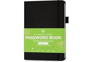 Legend Planner Password Book with Alphabetical tabs. Internet Address Keeper Logbook. Journal for Website Logins, Medium 5.3x7.7" (Black)