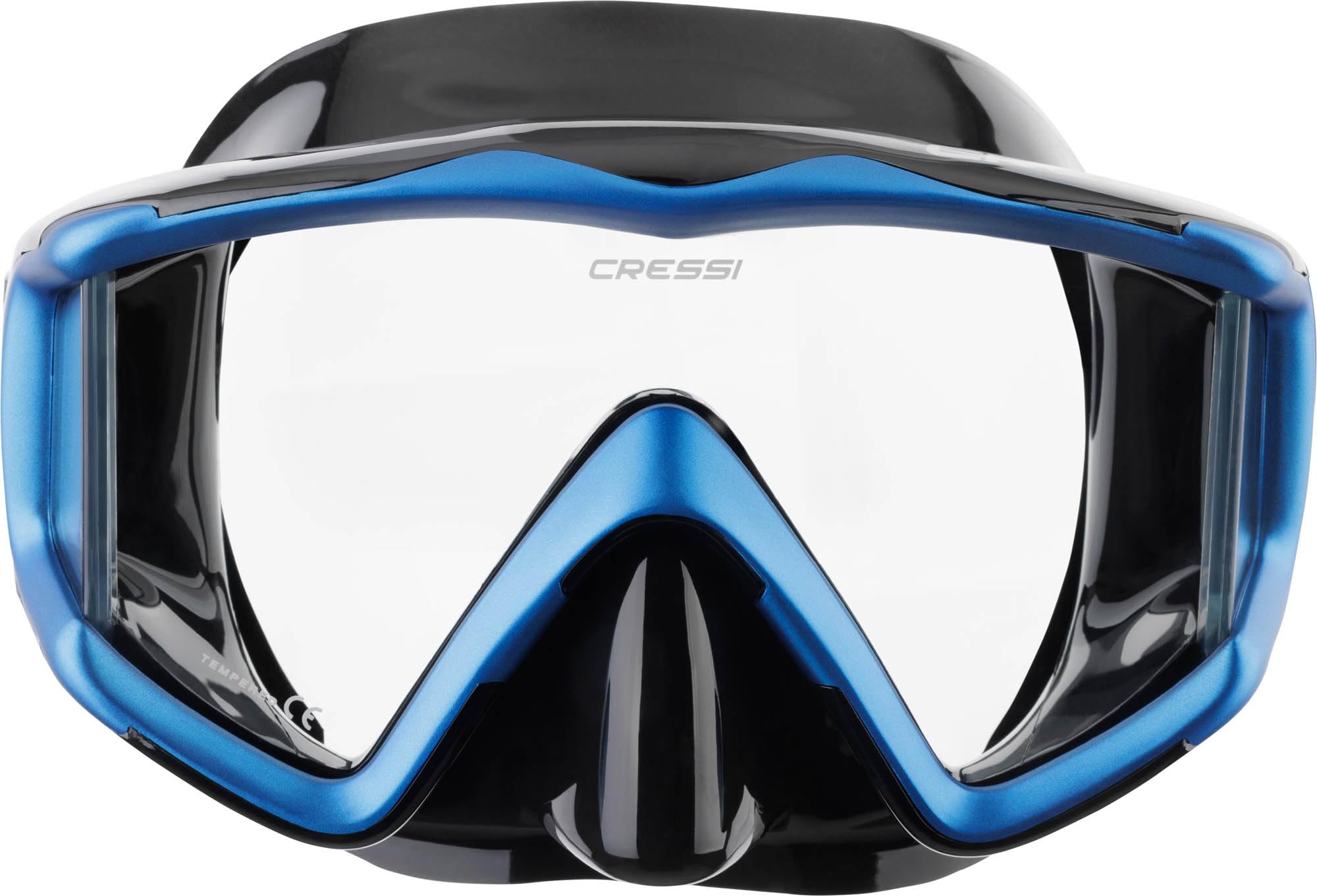 Cressi Liberty Triside Snorkel Mask - Panoramic 3-Glass Vision Diving Mask - Unisex Adult - One Size, Black/Sapphire