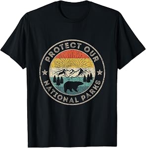 Vintage NP Accessories National Park Gifts Protect Our National Parks Retro Hiking T-Shirt - Men, Unisex-Adults - Black - Short Sleeve - Classic Fit - Small