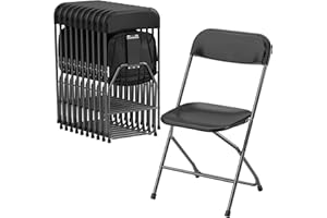 Allpop 10 Pack Plastic Folding Chair, 300lb Capacity, Portable Commercial Chair with Steel Frame for Home Office Wedding Party Indoor Outdoor Events, Stackable, Black