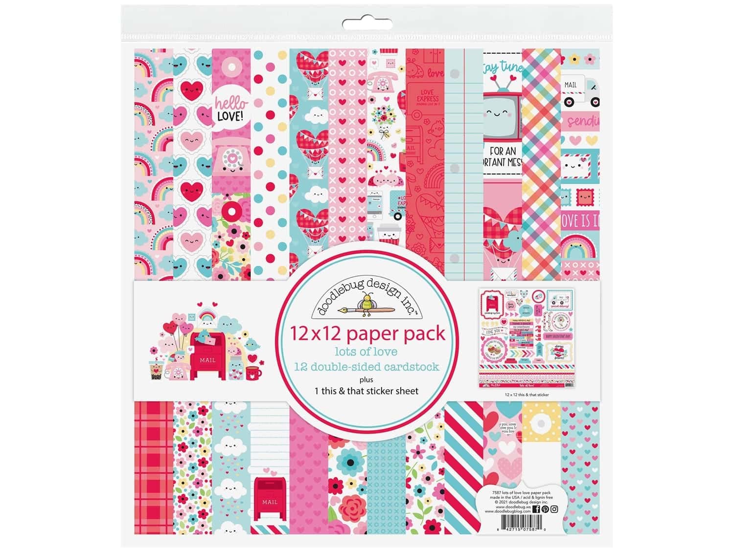 Doodlebug Double-Sided Paper Pack 12"X12" 12/Pkg-Lots of Love
