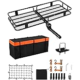 VEVOR 60x24x6 Folding Hitch Carrier - 500lb Capacity Cargo Basket & Waterproof Bag, Fits 2" Hitch Receiver for SUV, Truck, Pi