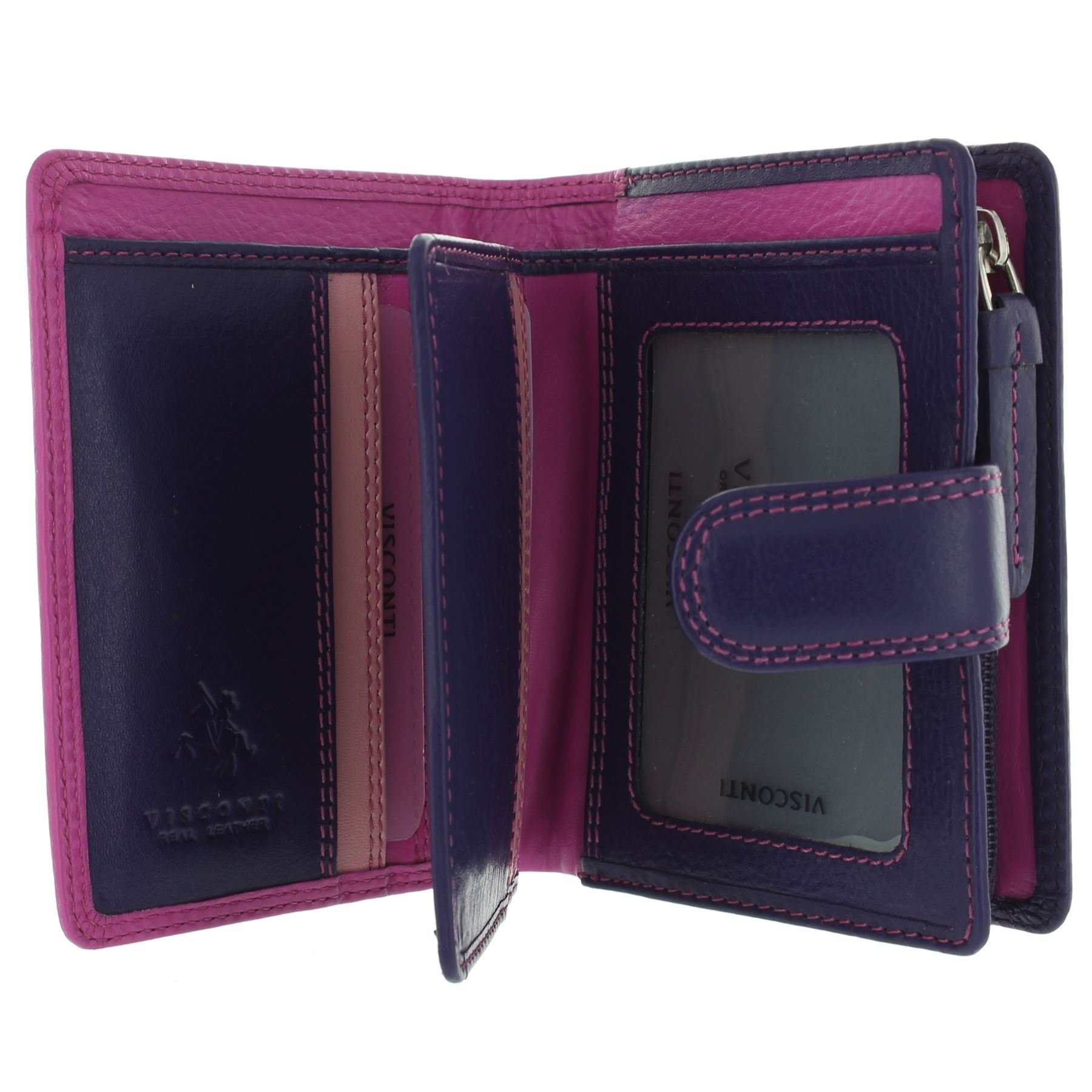 VISCONTI Leather Rainbow Collection Bali Purse RFID Blocking RB40 Berry Multi