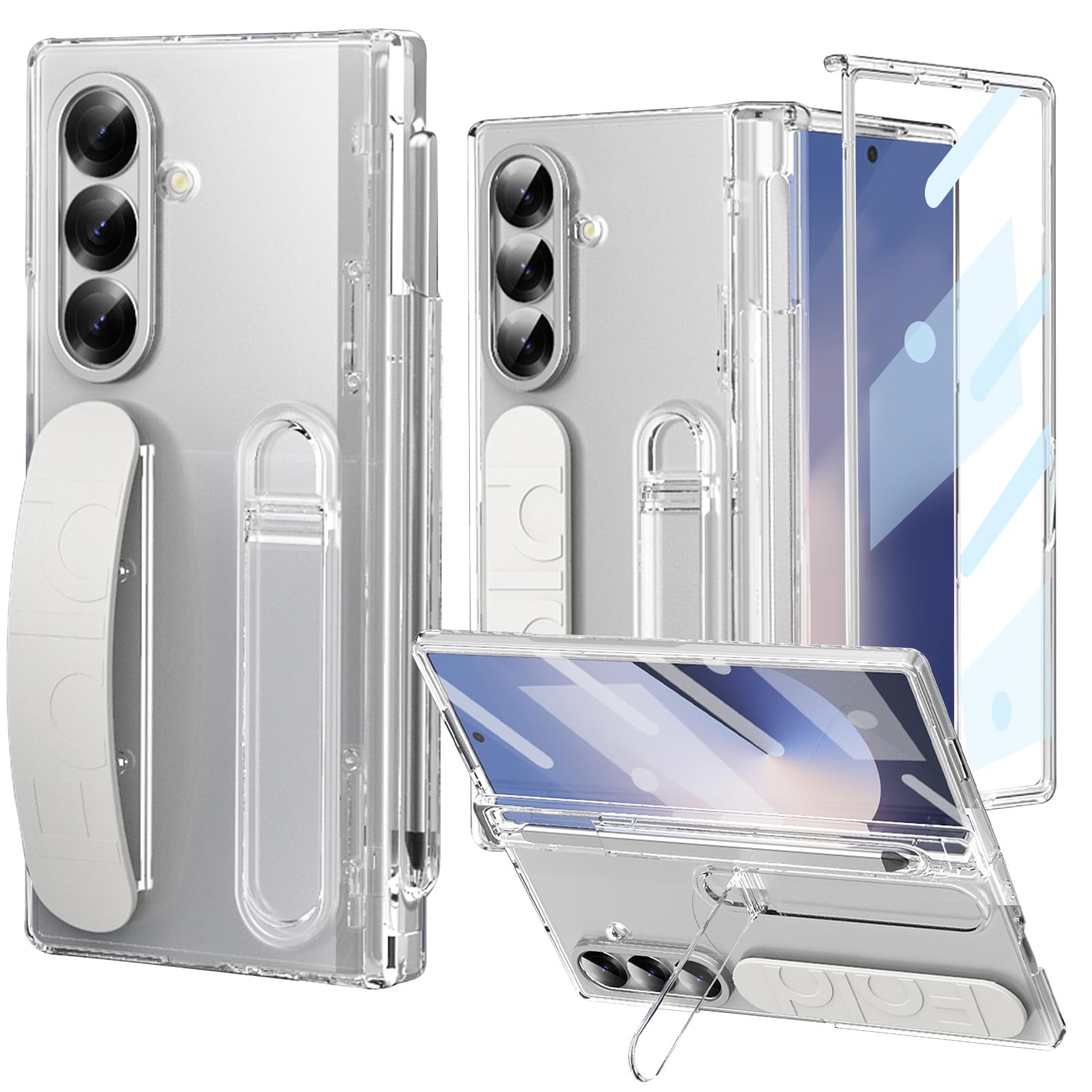 Photo 1 of PUROOM for Samsung Galaxy Z Fold 7 Case with Finger Strap Built-in S-Pen Slot & Pen Full Hinge Coverage Protection Screen Protector Cover for Samsung Galaxy Fold 7 (Full Clear)